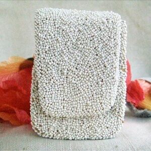 Vintage White Beaded Cigarette Phone Carrying Case